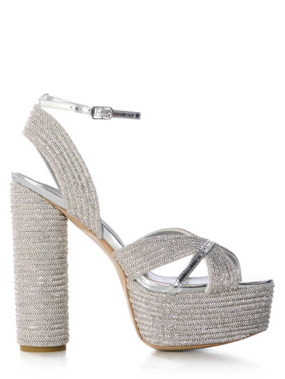 AZALEA WANG | Honore Silver Diamond Platform Sandal